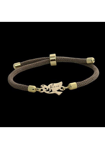 14 Ayar Altın Plakalı Özel Kuş Figürlü, Kahverengi Örgülü Detayıyla Isimli Bileklik, Kişiye Özel Anlamı ile Gençlere Anlamlı Bir Hediye!