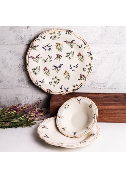 Wild - 18 Parça 6 Kişilik Porselen Yemek Takımı Kenarları Silik Vintage Tuval Model Porselen Tabak fiyatları