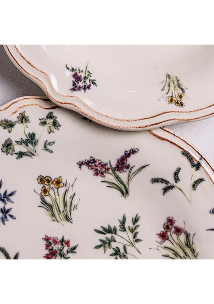 Wild - 18 Parça 6 Kişilik Porselen Yemek Takımı Kenarları Silik Vintage Tuval Model Porselen Tabak modelleri