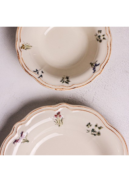 Wild - 18 Parça 6 Kişilik Porselen Yemek Takımı Kenarları Silik Vintage Tuval Model Porselen Tabak indirimleri