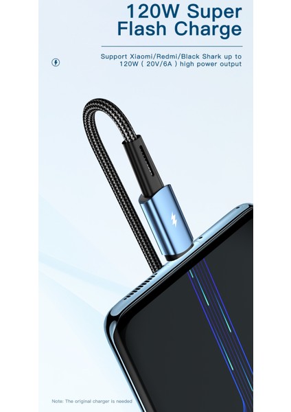 120W 2-Metre Usb To Type-C Pd Süper Hızlı Şarj-Data Veri Kablosu Örgülü