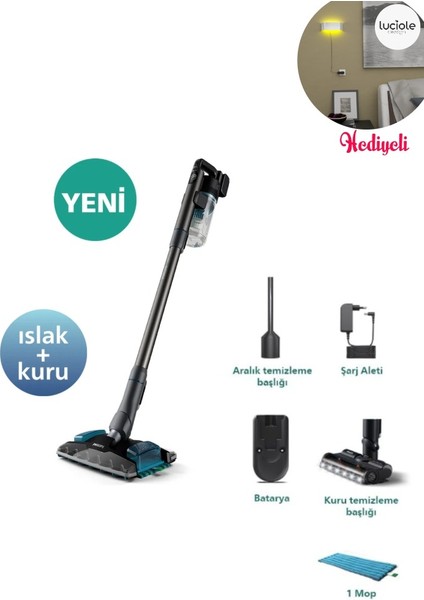 8000 Yeni Serisi Aqua Plus 80 Dakika Çalışma Mop ve Kuru Özellik Akıllı Başlık Islak Kuru 2 Si 1 Arada Dikey Süpürge