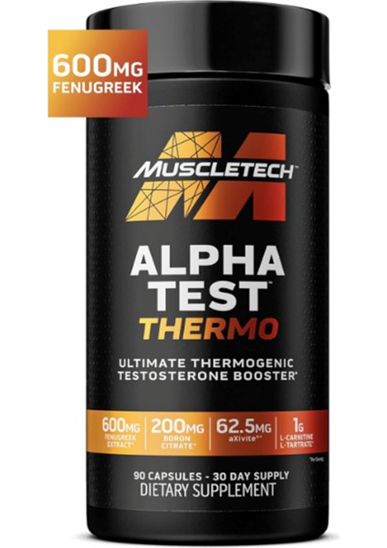 Alphatest Thermo Test Booster For Men - T-Boost Mens - Muscle Growth, Stamina & Energy - 90 Capsul.made In Usa