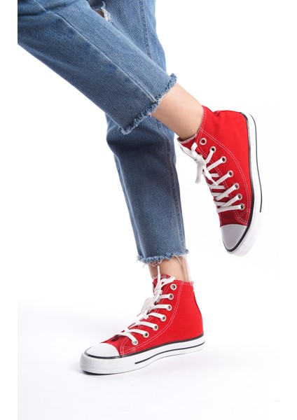 Kırmızı Kadın Uzun Keten Spor Ayakkabı Günlük Sneakers Cnv6 fırsatları