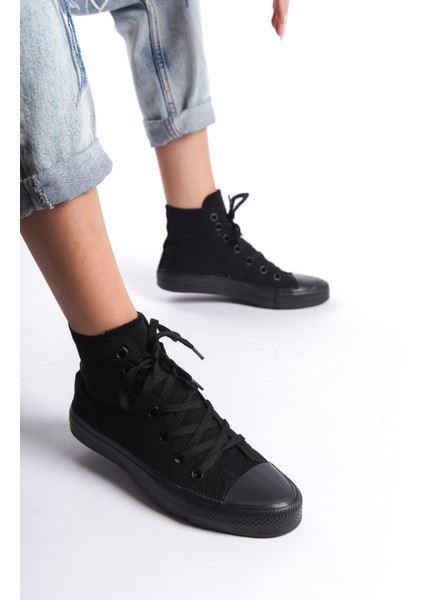 Siyah Kadın Uzun Keten Spor Ayakkabı Günlük Sneakers Cnv6