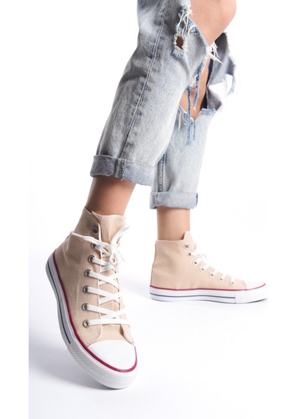 Krem Kadın Uzun Keten Spor Ayakkabı Günlük Sneakers Cnv6