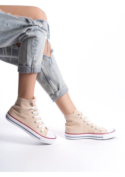 Krem Kadın Uzun Keten Spor Ayakkabı Günlük Sneakers Cnv6 modelleri