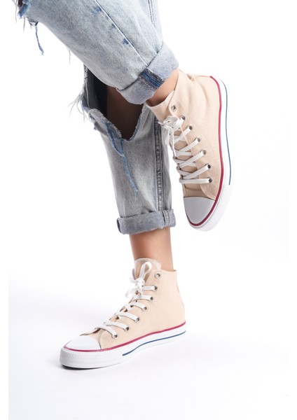 Krem Kadın Uzun Keten Spor Ayakkabı Günlük Sneakers Cnv6 fırsatları