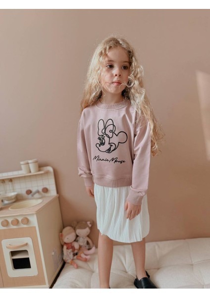 Yigit Butik Nakış Işlemeli Plise Kumaş Kız Çocuk Swet Elbise