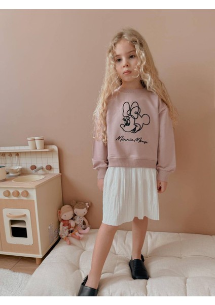 Yigit Butik Nakış Işlemeli Plise Kumaş Kız Çocuk Swet Elbise