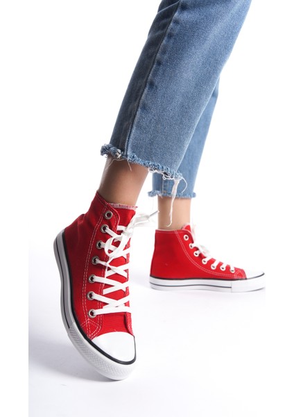 Kırmızı Kadın Uzun Keten Spor Ayakkabı Günlük Sneakers Cnv6 fiyatları