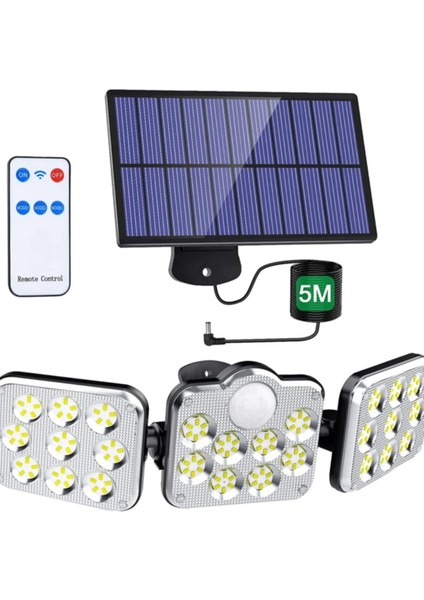 Kumandalı Solar Güneş Enerjili 138 Ledli Hareket Sensörlü Bahçe Aydınlatma Açık Alan Lambası