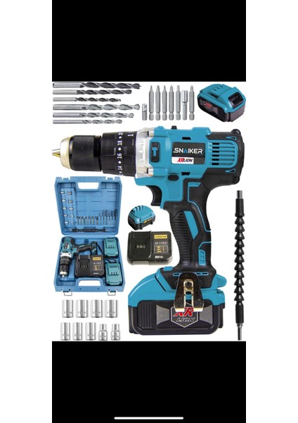 21 V 1.2 Ah 13 mm Metal Mandren Darbeli Çift Akülü Vidalama Matkap + 27 Parça Pro Set Mavi fiyatları
