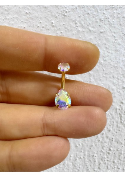 Cerrahi Çelik Zirkon Taşlı Damla Model Göbek Piercingi