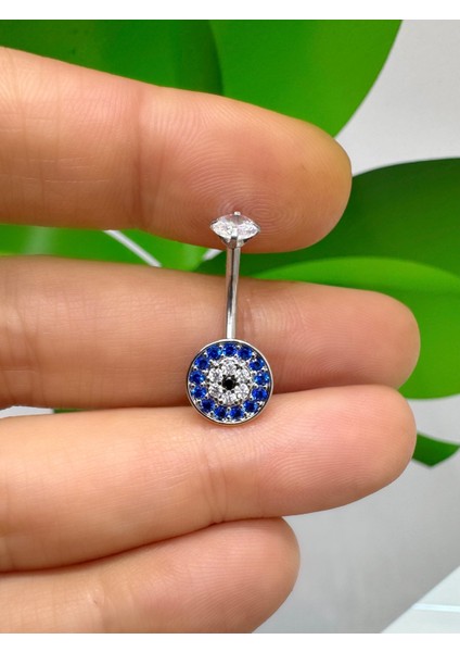 Cerrahi Çelik Nazar Boncuklu Zirkon Taşlı Göbek Piercingi