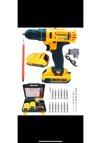 Alman 12 V Sj 1.2 Ah Darbeli Çift Metal Şanzuman Çift Akülü Şarjli Vidalama Matkap + 12 Parça Uç Hediyeli
