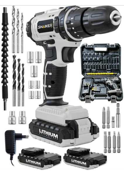 12 V 1.2 Ah Sta Darbeli Çift Metal Şanzuman Bakır Sargili Şarjlı Çift Akülü Vidalama Matkap Gri