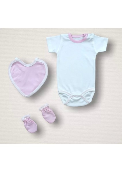 Baharın Çiçekli Kalbi Nakışlı %100 Cotton Antibakteriyel 10LU Zıbın Takımı Hastane Çıkışı Pembe