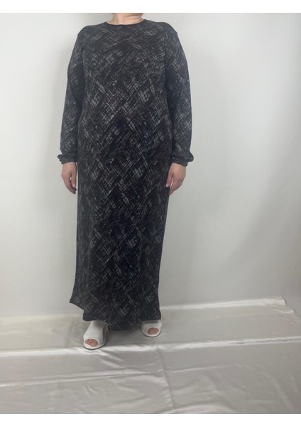 Kadın Siyah Desenli Bisiklet Yaka Uzun Kollu Kol Bilekleri Lastikli Mevsimlik Anne Elbise fiyatları