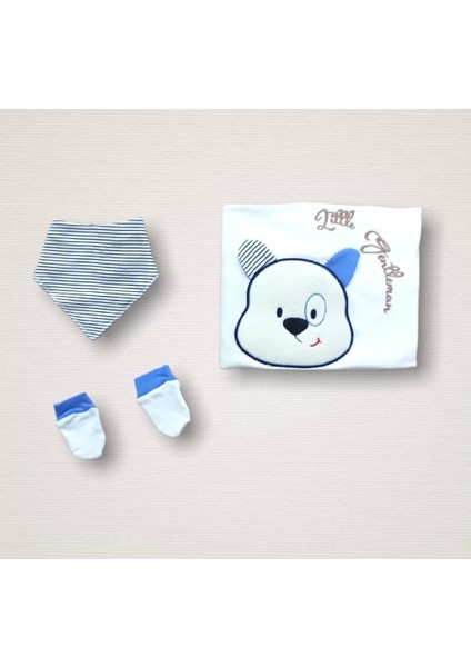 Minik Centilmen I Nakışlı %100 Cotton Antibakteriyel 10LU Zıbın Takımı Hastane Çıkışı Mavi