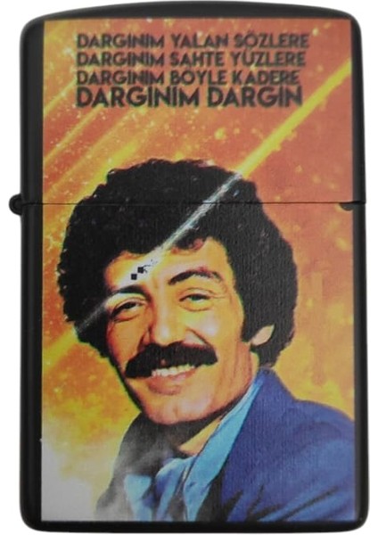 Müslüm Gürses Baskılı Siyah Metal Gazlı Taşlı Çakmak