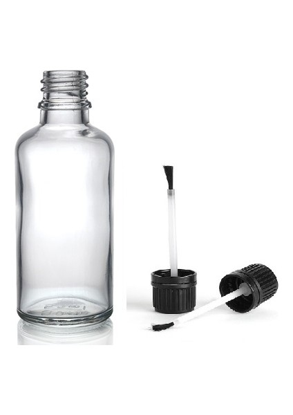 50 ml Şeffaf Cam Şişe Fırça Kapaklı, 24 Adet