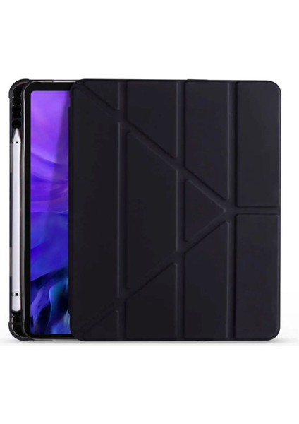 iPad Air 11 Katlanir Kalem Bölmeli Uyku Modlu Kapak Tablet Kılıf + Bluetoothlu Klavye Mouse