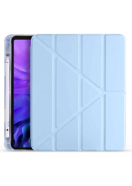 iPad Air 11 Katlanir Kalem Bölmeli Uyku Modlu Kapak Tablet Kılıf + Bluetoothlu Klavye Mouse