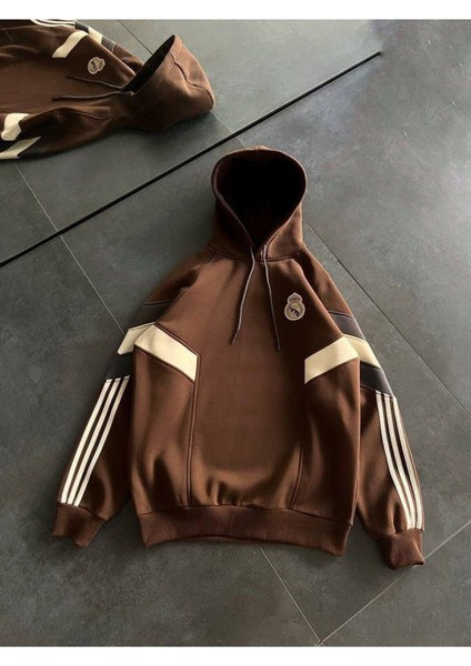 Kapüşonlu Real Sweatshırt - Çok Kaliteli Dikiş Detaylı Kol Madrid Sweat