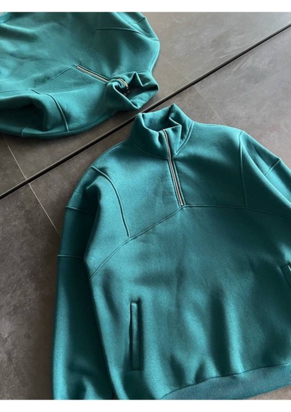 Fermuar Yaka Penye Sweat - 3 Iplik Şardonlu Kaliteli Unısex Sweat - Oversıze Kalıp indirimleri