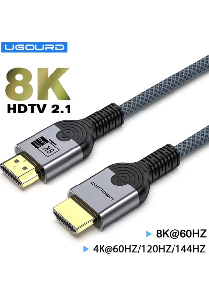 1-Metre Ultra Sertifikalı HDMI 2.1 Kablo 48Gbps 8K/60Hz,4K/120Hz,4K/60Hz, Earc, Hdcp 2.2, D-Hdr, Dolby Vision, Dolby Atmos Ce Lisanslı Örgülü Sağlam