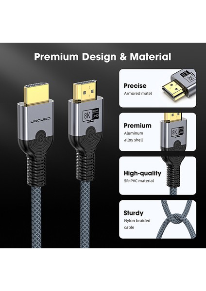 1-Metre Ultra Sertifikalı HDMI 2.1 Kablo 48Gbps 8K/60Hz,4K/120Hz,4K/60Hz, Earc, Hdcp 2.2, D-Hdr, Dolby Vision, Dolby Atmos Ce Lisanslı Örgülü Sağlam