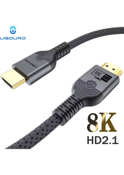 1-Metre Ultra Sertifikalı HDMI 2.1 Kablo 48Gbps 8K/60Hz,4K/120Hz,4K/60Hz, Earc, Hdcp 2.2, D-Hdr, Dolby Vision, Dolby Atmos Ce Lisanslı Örgülü Sağlam