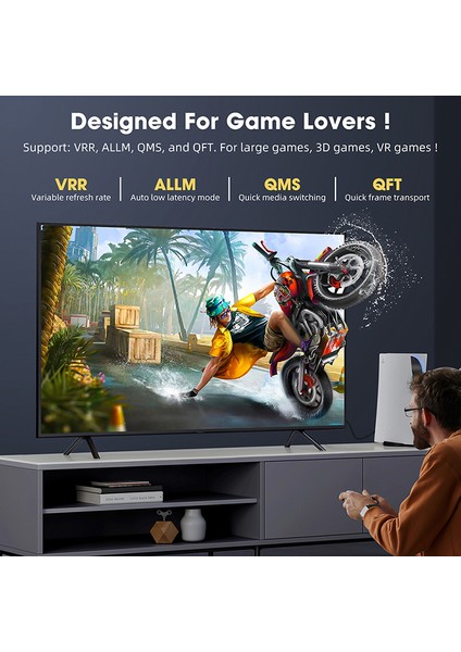 1-Metre Ultra Sertifikalı HDMI 2.1 Kablo 48Gbps 8K/60Hz,4K/120Hz,4K/60Hz, Earc, Hdcp 2.2, D-Hdr, Dolby Vision, Dolby Atmos Ce Lisanslı Örgülü Sağlam