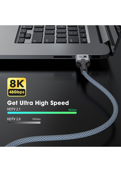1-Metre Ultra Sertifikalı HDMI 2.1 Kablo 48Gbps 8K/60Hz,4K/120Hz,4K/60Hz, Earc, Hdcp 2.2, D-Hdr, Dolby Vision, Dolby Atmos Ce Lisanslı Örgülü Sağlam