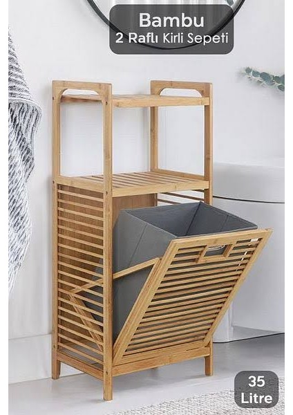 Bambu Kirli Sepetli 2 Rafli Çok Amaçlı Banyo Düzenleyici Çamaşır Sepeti Organizer fiyatları