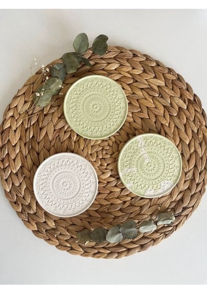 Mandala Desenli Mint Yeşili Beton Bardak Altlığı (Vernikli ve Keçeli) fiyatları