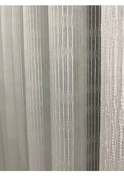 4002 Kendinden Desenli Modern Ekru Tül Perde 1/3 Sık Pileli