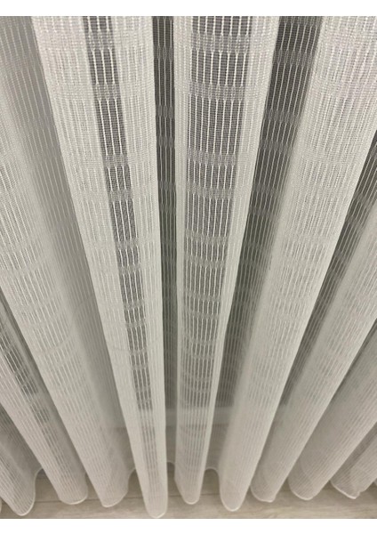 4002 Kendinden Desenli Modern Ekru Tül Perde 1/3 Sık Pileli