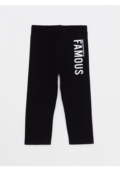 Beli Lastikli Baskılı Pamuklu Kız Çocuk Boy Tayt