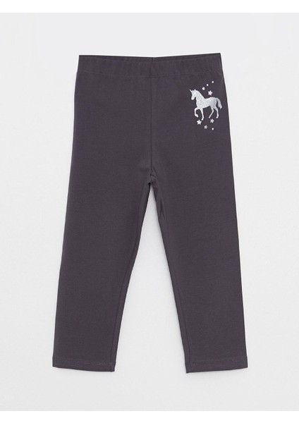 Beli Lastikli Baskılı Pamuklu Kız Çocuk 3/4 Boy Tayt