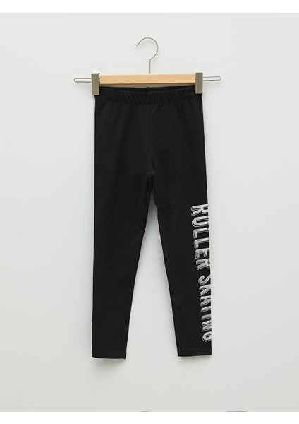 Beli Lastikli Baskılı Pamuklu Kız Çocuk Uzun Tayt