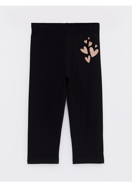 Beli Lastikli Baskılı Pamuklu Kız Çocuk Boy Tayt