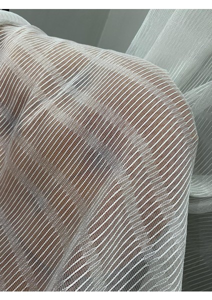 4002 Kendinden Desenli Modern Ekru Tül Perde 1/3 Sık Pileli indirimleri