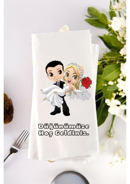 Kişiye Özel Söz, Nişan, Kına, Düğün Organizasyon Düğünümüze Hoşgeldiniz Temalı Baskılı Peçete 20’li