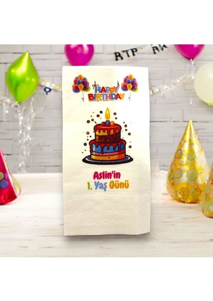 Kişiye Özel Doğum Günü Pastası Baskılı Doğum Günü Sunum Peçetesi 20’li