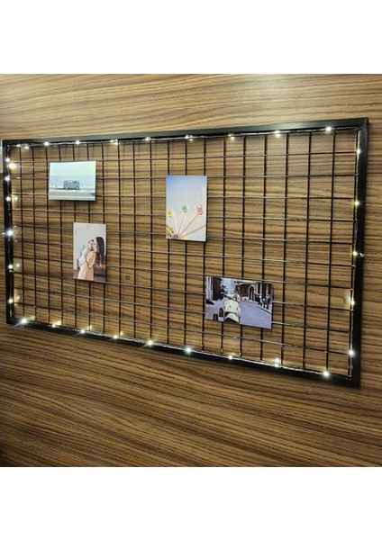 Fotoğraf Askısı Tel Duvar Panosu ( - Çerçeveli + LED 'li -) 50 x 90 cm ( - 2 Adet Pano -)