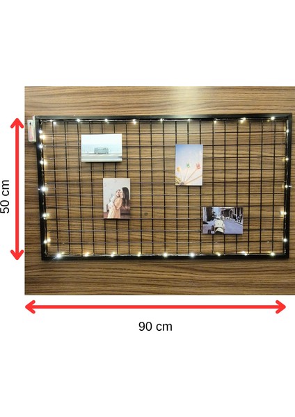 Fotoğraf Askısı Tel Duvar Panosu ( - Çerçeveli + LED 'li -) 50 x 90 cm ( - 2 Adet Pano -)