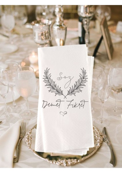 Sade,söz Nişan Düğün Temalı Baskılı Peçete 20 Adet