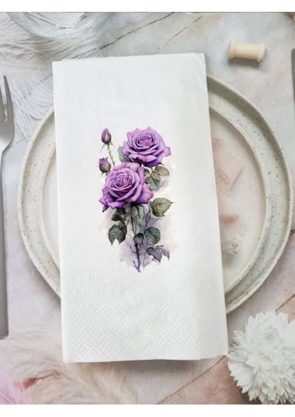 Mor Çiçek Baskılı Peçete 15 Adet